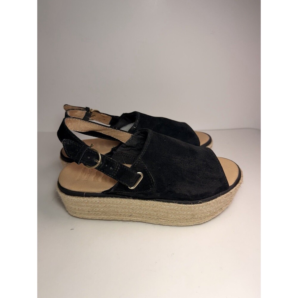 Sperry PLUSHWAVE Women's Black Suede Espadrille Flatform Platform Sandals Buckle